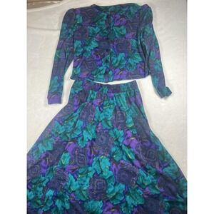 Vintage Lamor II Sweater Skirt Set Womens Medium Multicolor Paisley Knit 80s